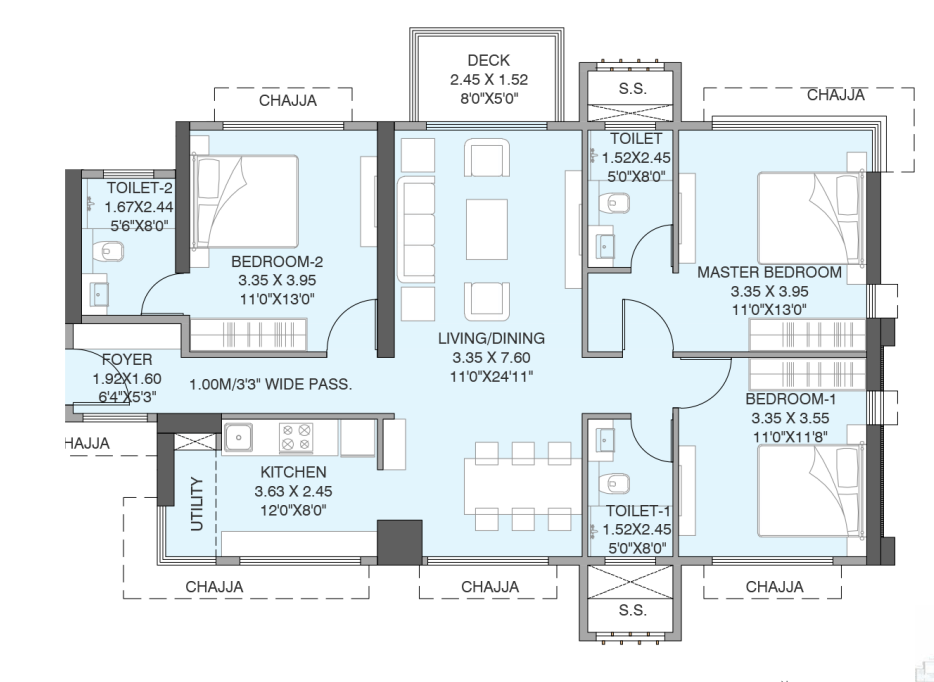 Atmosphere-The Wadhwa Group 3BHK Plan