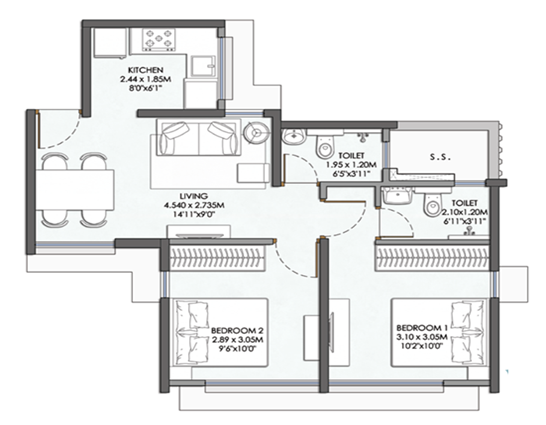 Wadhwa Wise City Project Panvel 2BHK Plan