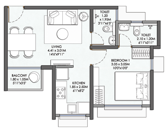Wadhwa Wise City Panvel 1BHK Plan