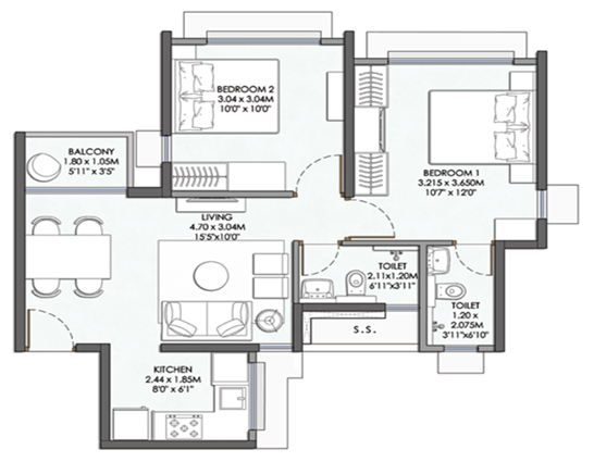 Wadhwa Wise City Panvel 2BHK Plan